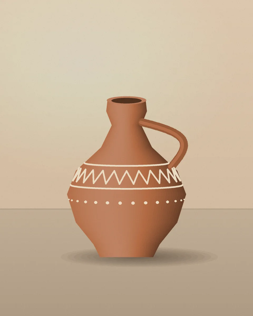 قُلّة فخار مزخرفة على خلفية كتان